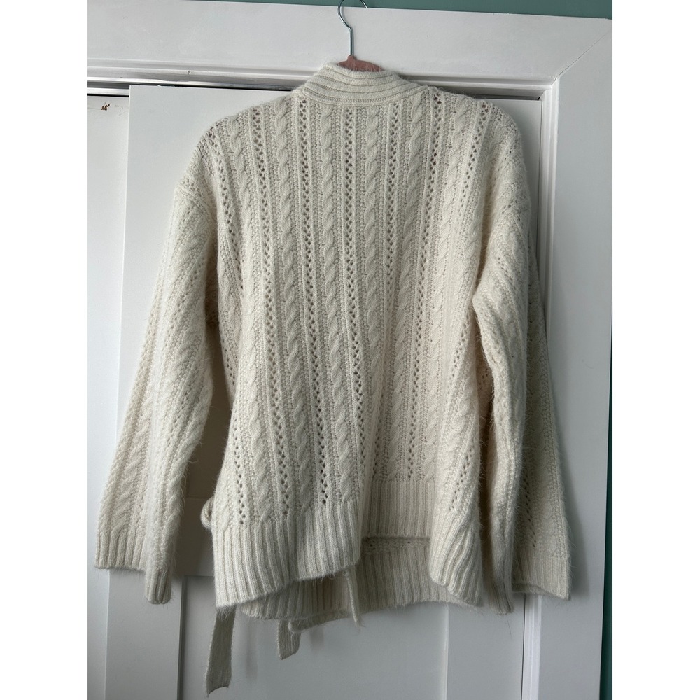 Topshop Cardigan Cable Knit Wrap Tie Waist Cream White Size S - Picture 3 of 6